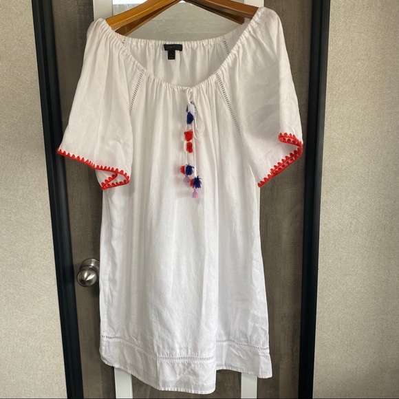 J. Crew Tops - J.Crew Embroidered Linen Pom Pom Tunic